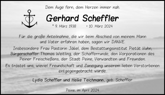 Traueranzeige von Gerhard Scheffler von Peiner Allgemeine Zeitung