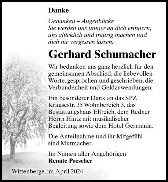 Traueranzeige von Gerhard Schumacher von Wochenspiegel