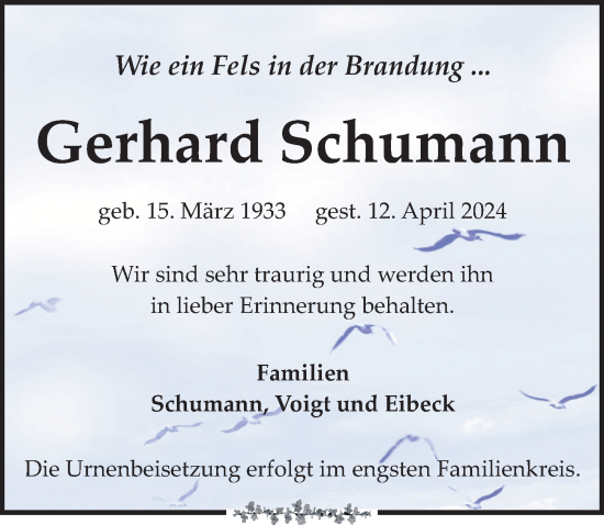 Traueranzeige von Gerhard Schumann von Leipziger Volkszeitung
