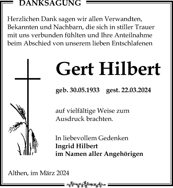 Traueranzeige von Gert Hilbert von Leipziger Volkszeitung
