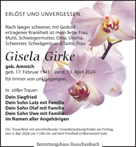 Traueranzeige von Gisela Girke von Leipziger Volkszeitung
