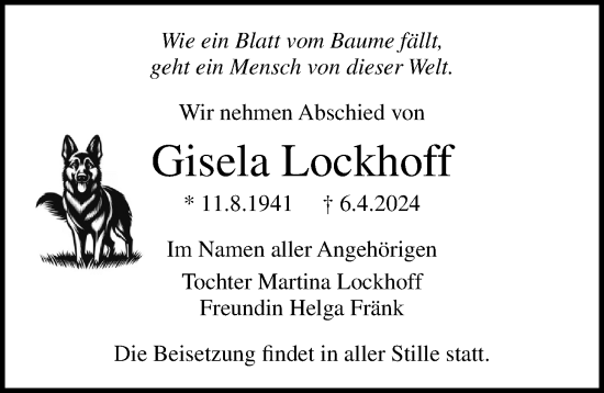 Traueranzeige von Gisela Lockhoff von Ostsee-Zeitung GmbH