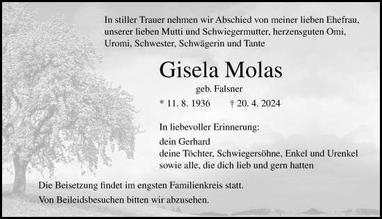 Traueranzeige von Gisela Molas von Ostsee-Zeitung GmbH