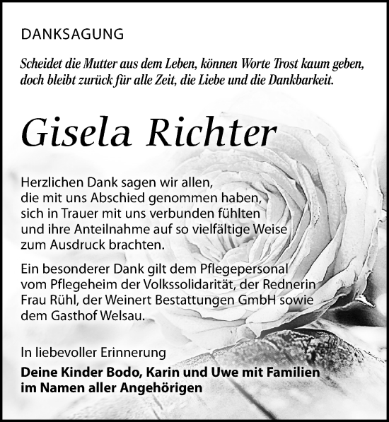 Traueranzeige von Gisela Richter von Torgauer Zeitung