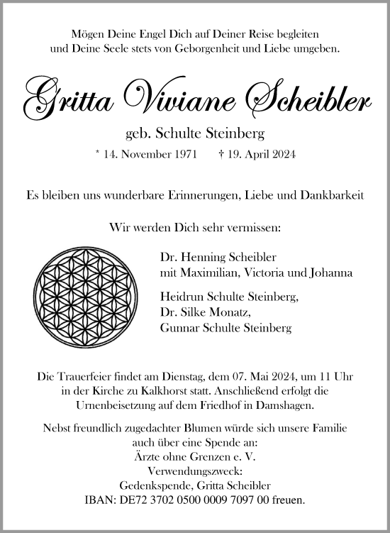 Traueranzeige von Gritta Viviane Scheibler von Ostsee-Zeitung GmbH