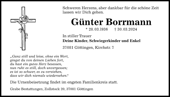 Traueranzeige von Günter Borrmann von Göttinger Tageblatt