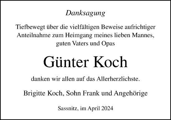 Traueranzeige von Günter Koch von Ostsee-Zeitung GmbH