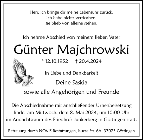 Traueranzeige von Günter Majchrowski von Göttinger Tageblatt