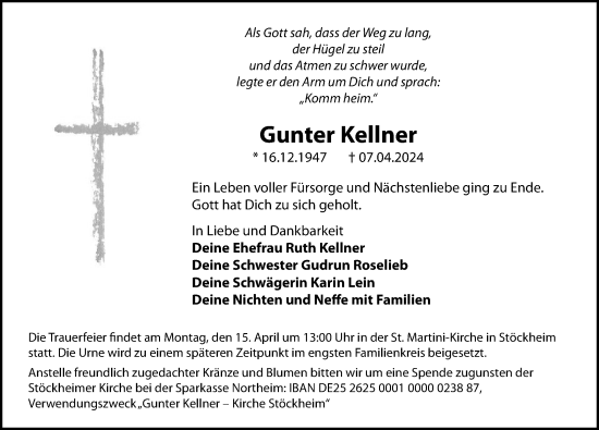 Traueranzeige von Gunter Kellner von Göttinger Tageblatt