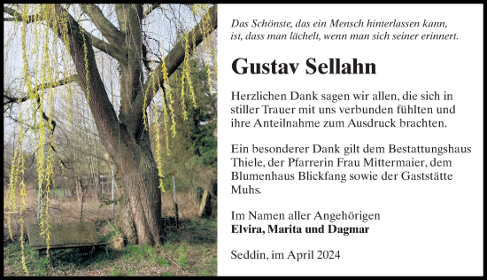 Traueranzeige von Gustav Sellahn von Wochenspiegel