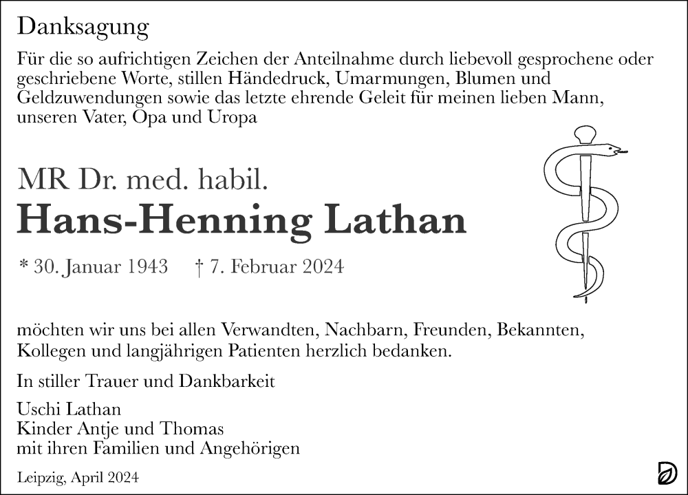  Traueranzeige für Hans-Henning Lathan vom 06.04.2024 aus Leipziger Volkszeitung