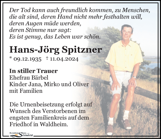 Traueranzeige von Hans-Jörg Spitzner von Leipziger Volkszeitung