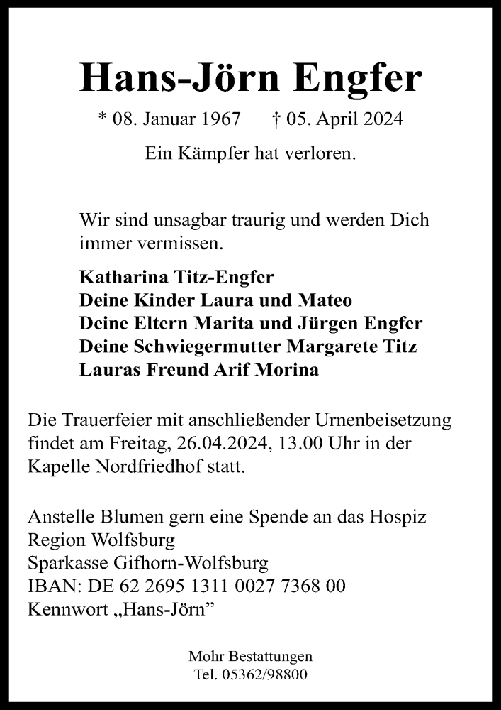  Traueranzeige für Hans-Jörn Engfer vom 12.04.2024 aus Aller Zeitung
