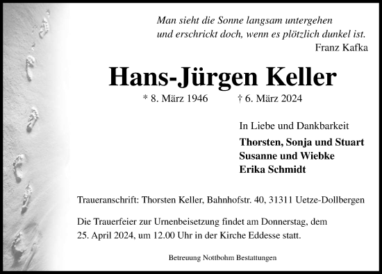 Traueranzeige von Hans-Jürgen Keller von Peiner Allgemeine Zeitung