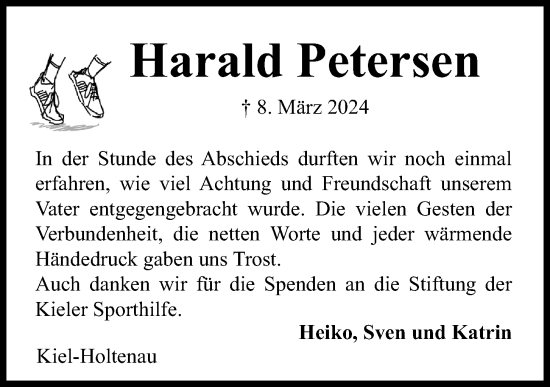 Traueranzeige von Harald Petersen von Kieler Nachrichten