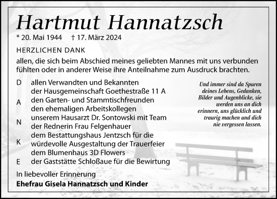 Traueranzeige von Hartmut Hannatzsch von Leipziger Volkszeitung