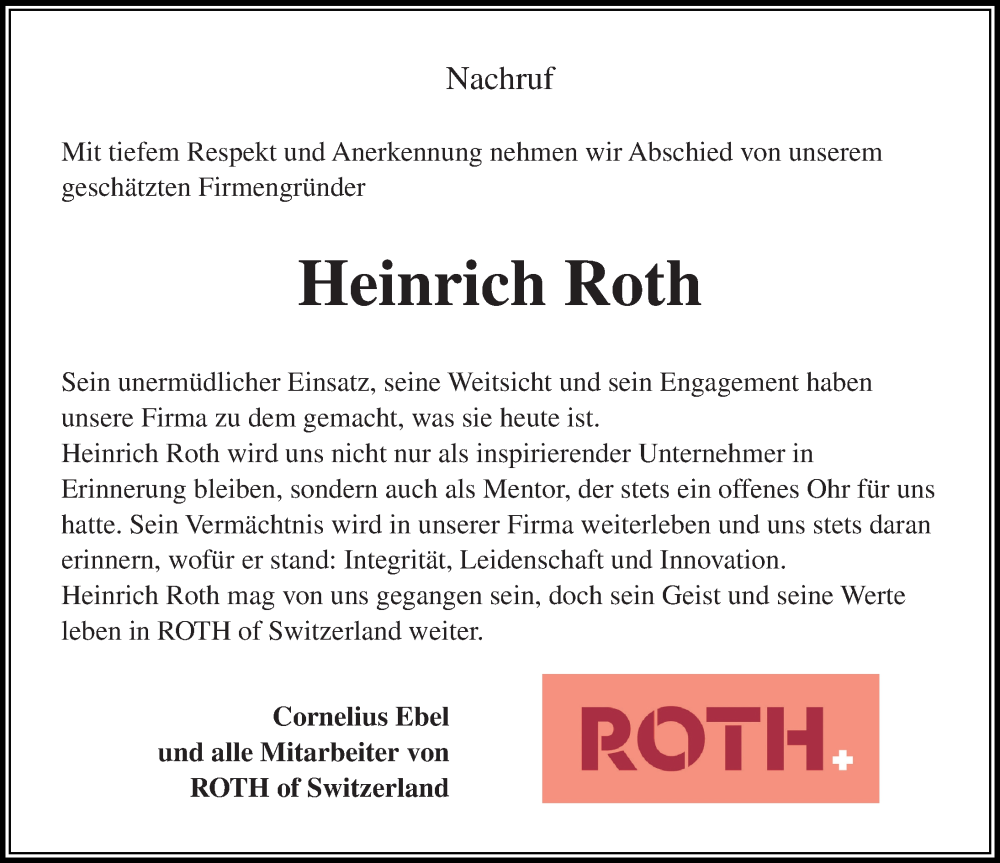  Traueranzeige für Heinrich Roth vom 06.04.2024 aus Aller Zeitung