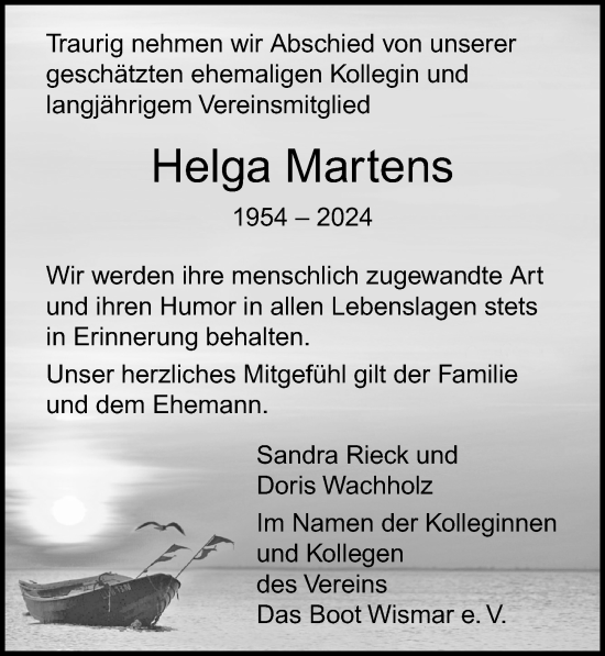 Traueranzeige von Helga Martens von Ostsee-Zeitung GmbH