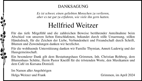 Traueranzeige von Hellfried Weitzer von Ostsee-Zeitung GmbH