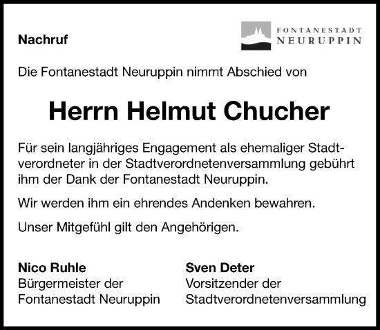 Traueranzeige von Helmut Chucher von Märkischen Allgemeine Zeitung