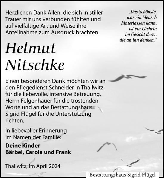 Traueranzeige von Helmut Nitschke von Leipziger Volkszeitung