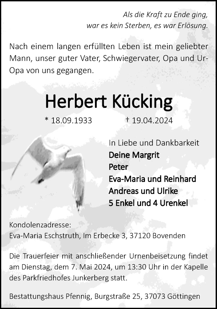  Traueranzeige für Herbert Kücking vom 27.04.2024 aus Göttinger Tageblatt