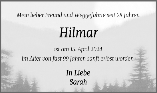 Traueranzeige von Hilmar  von Göttinger Tageblatt
