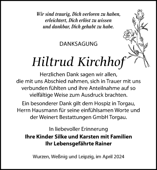 Traueranzeige von Hiltrud Kirchhof von Leipziger Volkszeitung