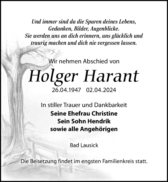 Traueranzeige von Holger Harant von Leipziger Volkszeitung