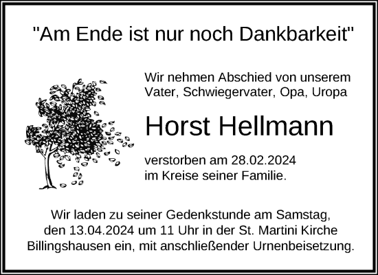 Traueranzeige von Horst Hellmann von Göttinger Tageblatt