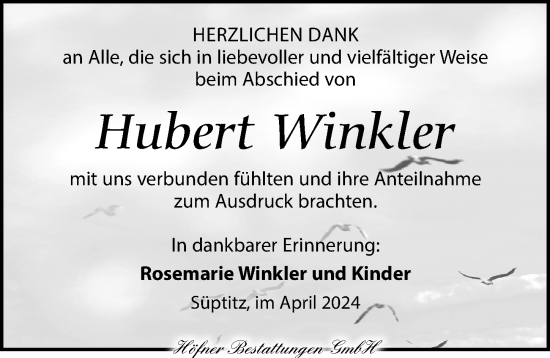 Traueranzeige von Hubert Winkler von Torgauer Zeitung