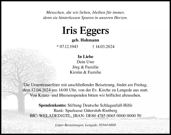 Traueranzeige von Iris Eggers von Peiner Allgemeine Zeitung