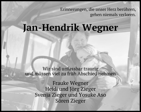 Traueranzeige von Jan-Hendrik Wegner von Kieler Nachrichten