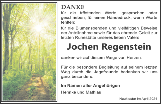 Traueranzeige von Jochen Regenstein von Ostsee-Zeitung GmbH