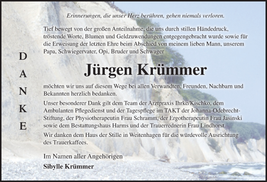 Traueranzeige von Jürgen Krümmer von Ostsee-Zeitung GmbH