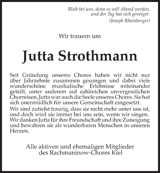 Traueranzeige von Jutta Strothmann von Kieler Nachrichten