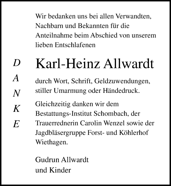 Traueranzeige von Karl-Heinz Allwardt von Ostsee-Zeitung GmbH