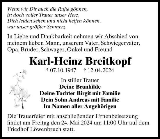 Traueranzeige von Karl-Heinz Breitkopf von Märkischen Allgemeine Zeitung