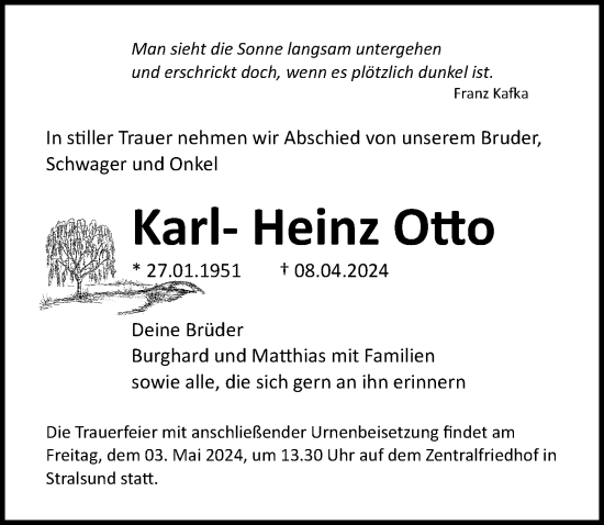 Traueranzeige von Karl-Heinz Otto von Ostsee-Zeitung GmbH