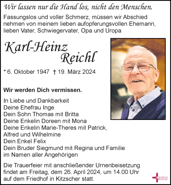 Traueranzeige von Karl-Heinz Reichl von Leipziger Volkszeitung