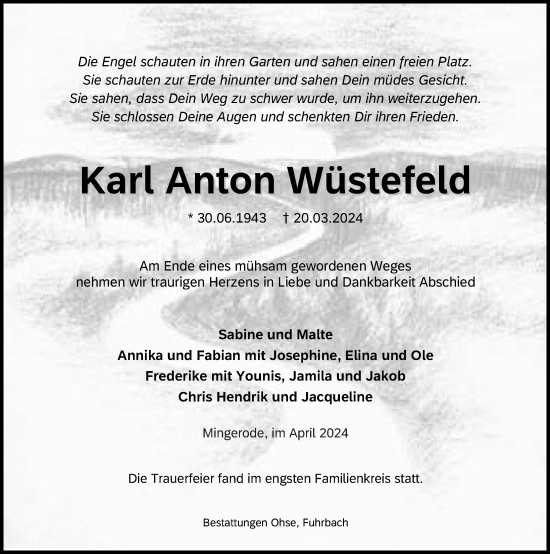 Traueranzeige von Karl Anton Wüstefeld von Eichsfelder Tageblatt