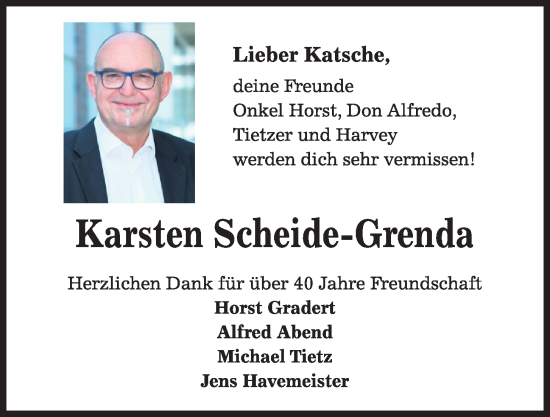 Traueranzeige von Karsten Scheide-Grenda von Kieler Nachrichten