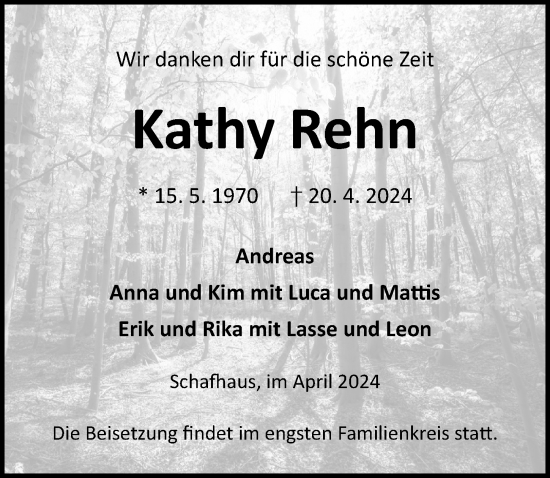 Traueranzeige von Kathy Rehn von Lübecker Nachrichten