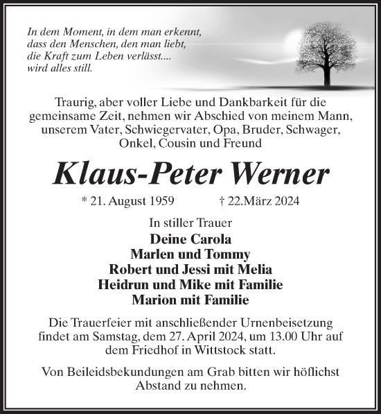 Traueranzeige von Klaus-Peter Werner
