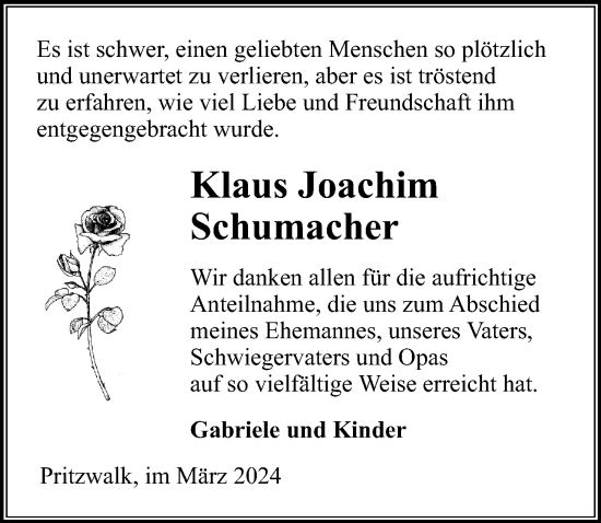 Traueranzeige von Klaus Joachim Schumacher von Wochenspiegel