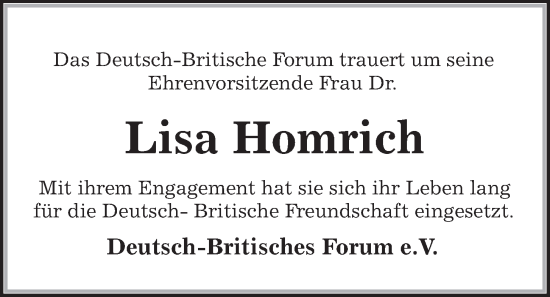 Traueranzeige von Lisa Homrich von Kieler Nachrichten