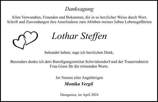 Traueranzeige von Lothar Steffen von Ostsee-Zeitung GmbH
