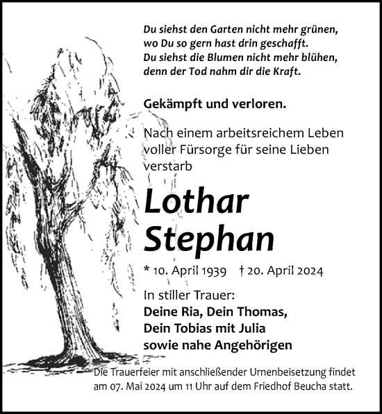 Traueranzeige von Lothar Stephan von Leipziger Volkszeitung