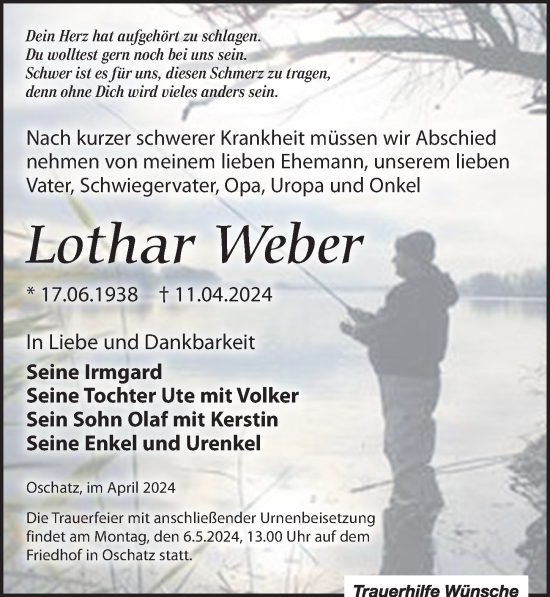 Traueranzeige von Lothar Weber von Leipziger Volkszeitung