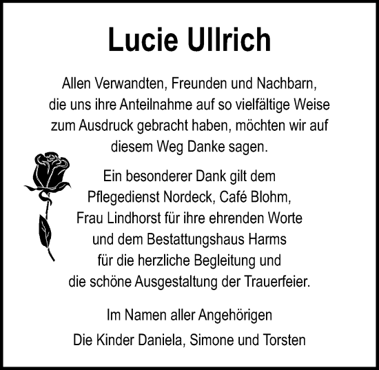 Traueranzeige von Lucie Ullrich von Ostsee-Zeitung GmbH